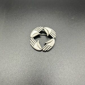 Vintage Silver Brooch Pin hands in circle